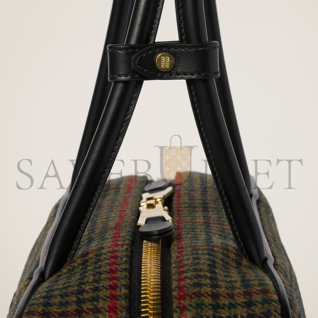 MIU MIU BEAU TARTAN TOP-HANDLE BAG WITH LEATHER DETAILS 5BB163 (34*20*10cm)